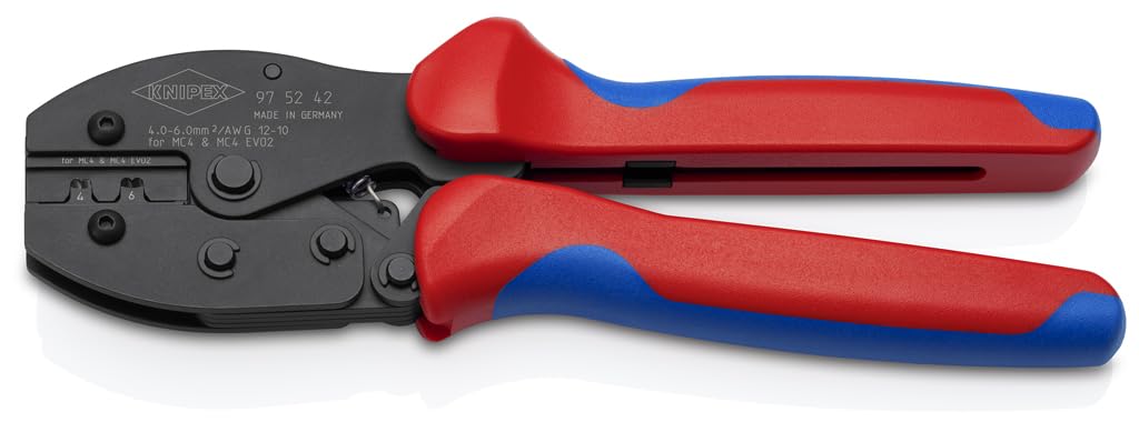 KNIPEX PreciForce Alicate para crimpar terminales para conectores MC4/MC4 EVO 2 con mangos multicomponente 220 mm, 97 52 42