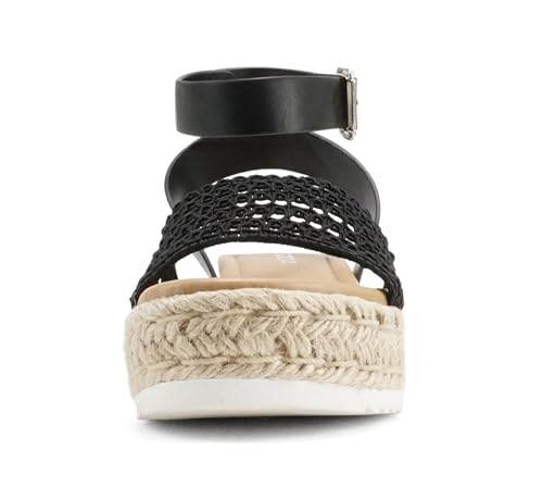 Image of Soda Topic Open Toe Buckle Ankle Strap Espadrilles Flatform Wedge Casual Sandal
