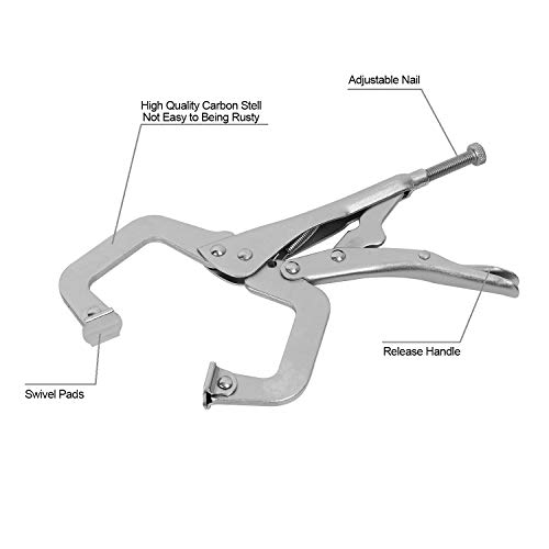 Image of HOZEON 3 PCS 11 Inch C Clamp Locking Pliers with Swivel Pads, Heavy Duty Locking Pliers, Woodworking Clamps Set, Adjustable Nickel Plated C Plier for Wood Working, Welding, Electrician Maintenance