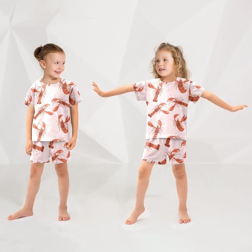 Pink Bows Lobster Pajama Set, Short Sleeve Cotton Sleepwear Nightwear4