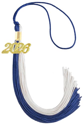 Image of Navy Blue and White Graduation Tassel 2026 for Grad Cap and Graduation Ceremony Accessory Decoration