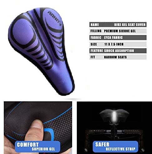 Alexvyan Advanced Gel Bicycle Saddle Seat Cushion Cover for Indoor Outdoor Cycling, Exercise Cycle - Soft and Washable, 100% Gel Material,(Blue Zebra) 3