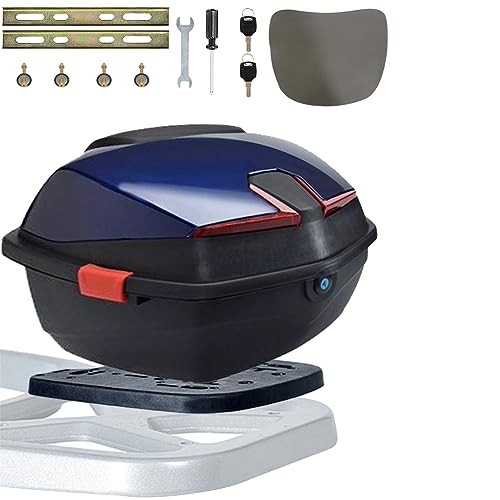 NUACOS Top Case Scooter Universel Top Case Moto 35L éTanche Casques Coffres et Bagages Motos ABS Verrouillable Motos Top Box avec Dossier et Plaque pour Motorcycle/Motorbike/Moped,Bleu,15 * 15 * 11in