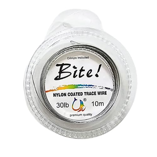 Fishing Pike Wire Trace Steel Wire Line 10 m Stainless Steel Trace Lure Nylon Coated 1x7 Strands Leader Wire with CRIMPS! (100 Crimps, 20LB)