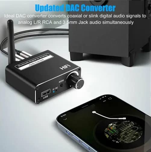 Image of MICROWARE Bluetooth 5.3 Digital Audio Receiver, DAC, Digital to Analog Converter 3.5mm Aux RCA L /R U-Disk High Fidelity Optical Stereo 2 in1 Wireless Adadper