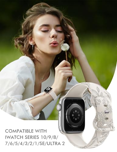 Image of Minyee Floral Engraved Band Compatible with Apple Watch 41mm 40mm 38mm 42mm 44mm 45mm 46mm 49mm Women, Cute Soft Silicone Flower Sport Fancy Strap for iWatch Series 11 10 9 8 7 6 5 4 SE /Ultra 3 2 1