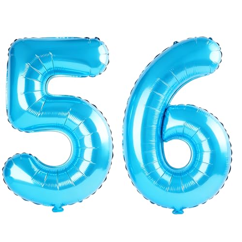Globos de 40 pulgadas con el número 56 para decoraciones de fiesta de cumpleaños 56, globos digitales grandes del número 56 para mujeres, hombres y madre papá, globos de números de aluminio de helio