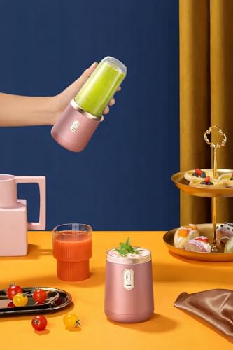 Image of Portable Blender Electric Juicer USB Rechargeable Fruit Mixers Mini Personal Smoothie Maker 6 Blades 3 Gears Ideal for smoothies, protein shakes, fresh juices, sauces -1500mAh Battery (PINK)