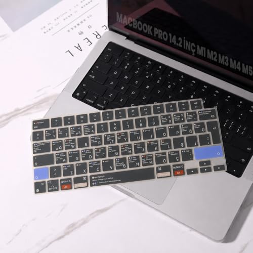 MacBook Pro 14.2 İnç M1 M2 M3 M4 M5 A2442 A2992 Uyumlu Türkçe Q Kısayollu Klavye Koruyucu Silikon