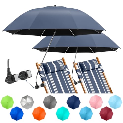 NBtoUS 2 PACK Chair Umbrella with Clamp, 360 ° Adjustable Umbrella for Chair, UPF50+ for Beach, Patio, Camping, Golf Carts（Iron Gray, Chair Not Included