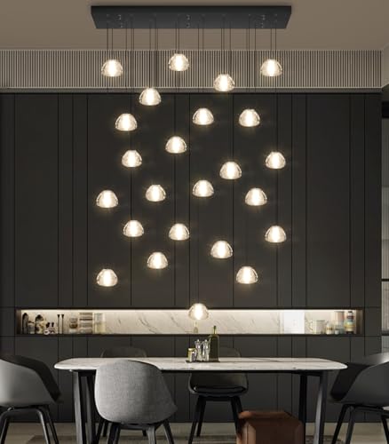 Image of 24-Lights Modern Rectangular Crystal Chandelier LED Raindrop Ceiling Pendant Light Crystal Lighting Fixture for Living Room Hotel Staircase Hallway Foyer Entryway Bedroom Black