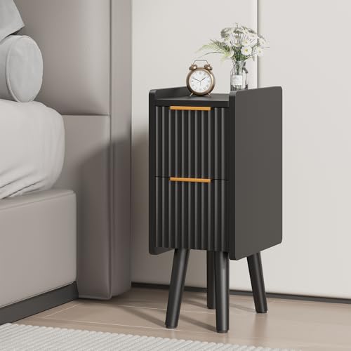 ELYKEN 7.9" Narrow Side Table, 20.6" H Fluted Nightstand with Drawers, Wooden Small End Table for Small Spaces, Modern Skinny Bedside Table, Slim Nightstand for Bedroom, Black by ELYKEN - Image 6