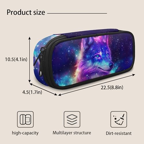 Image of Galaxy Wolf Pencil Cases for Kids Girls Boys Pencil Bag Sturdy Pen Holder Box Stationery Pouch for Women Men School Office Graduation Birthday Gifts