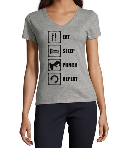 T-shirt col V coton femme gris imprimé mode décontractée haut à manches courtes