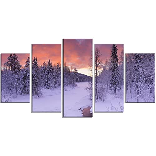 Leinwand Zum Bemalen 200X100CM Bäume Im Winter 5-Teilige Bilder Wandkunst Für Wohnzimmer Schlafzimmer Heimdekoration Cover