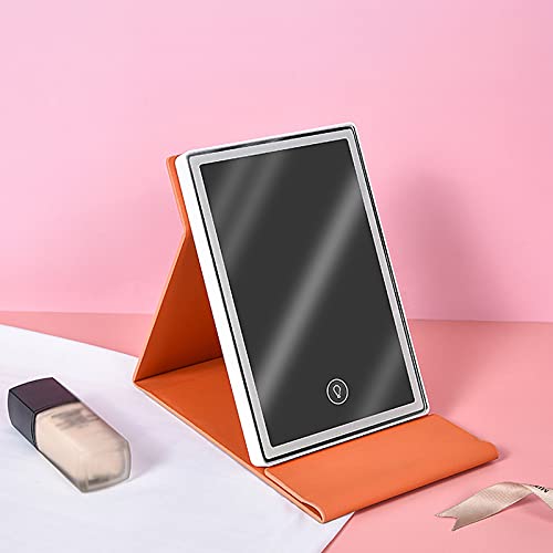 Pu Leather Folding Makeup Mirror,Led Lights Vanity Mirror With Touch Screen,Tabletop Makeup Mirror,Travel Cosmetic Mirror,Portable Illuminated Mirror For Travel, Black #TOP1