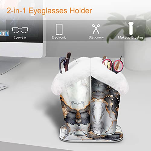 Image of FINTIE Plush Lined Double Eyeglasses Holder with Magnetic Base, Glasses Stand Case Organizer for Desk, Nightstand, Office