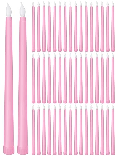 Bougies coniques LED sans flamme lot de 72 faux bougeoirs rose à piles