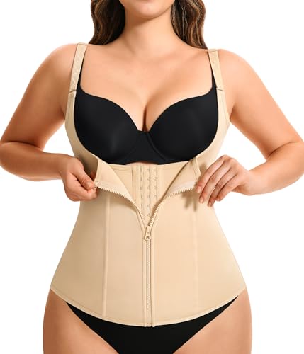 Eleady Womens Underbust Corset Waist Trainer Cincher Steel Boned Body Shaper Vest with Adjustable Straps Beige L