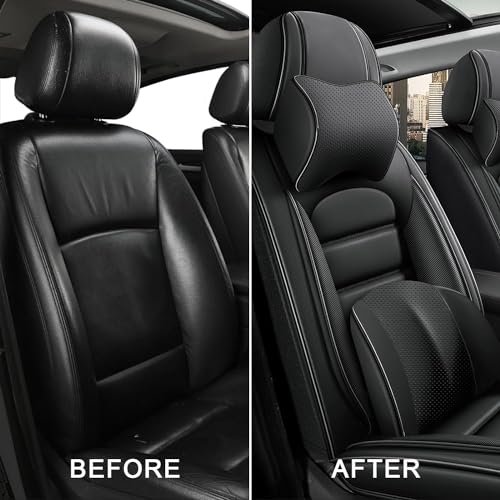 Image of Deluxe Front Covers for Volkswagen Golf SportWagen 2015-2019, Black | Premium Leather, waterproof full coverage, headrest and lumbar support, non-slip comfort for daily commuting