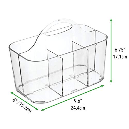 mDesign Plastic Men's Grooming Storage Organizer Caddy Tote - Divided Basket Bin, Handle for Bathroom - Holds Shaving Cream, Razors, Beard Oil, Combs, Brushes, Hair Gel, Cologne, Small, 2 Pack - Clear