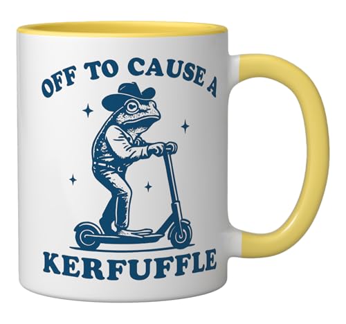 Taza de cerámica Frog Amarilla y Blanca 11 oz miniatura 2
