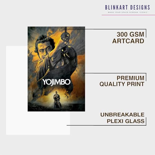 Image of BLINKART Yojimbo (1961) Movie Poster Frame 12x18 Inch | Premium 300 GSM Paper Wall Print | Vintage Film Artwork for Home, Bedroom, Living Room, Office | Framed Photo Decor