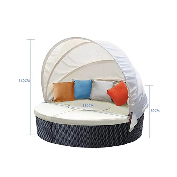 Garden Round Daybed Bed - Poly Rattan Sun Day Sectional Sofa Bed with Table and Canopy - Outdoor Patio Sofa Lounger Set - Modern Sunbed Lounge Furniture - Image 3