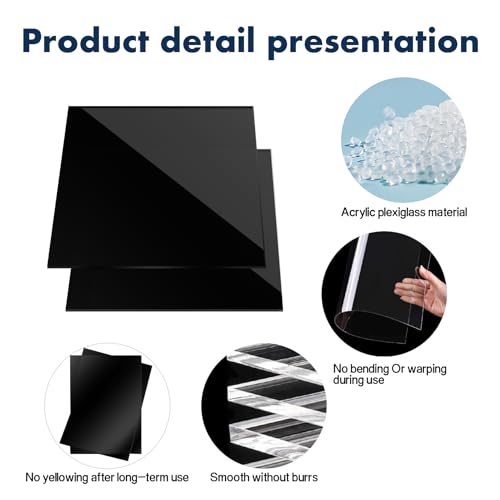 Image of Black Acrylic Sheet 8X12,Black Plexiglass Sheets 1 /8 Inch Thick,Black Acrylic Panel,Acrylic Board 1 Pcs