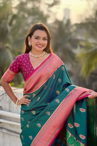 Image of SGF11 Women's Paithani Soft Lichi Silk Kanjivaram Sarees With Blouse Piece