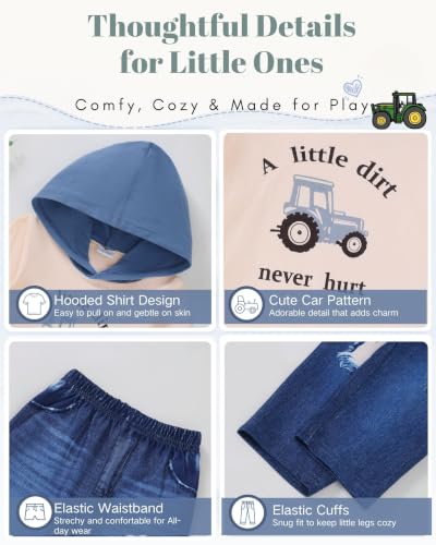 Image of Renotemy Toddler Baby Boy Clothes Hooded Sweatshirt Denim Outfits 12M-5T