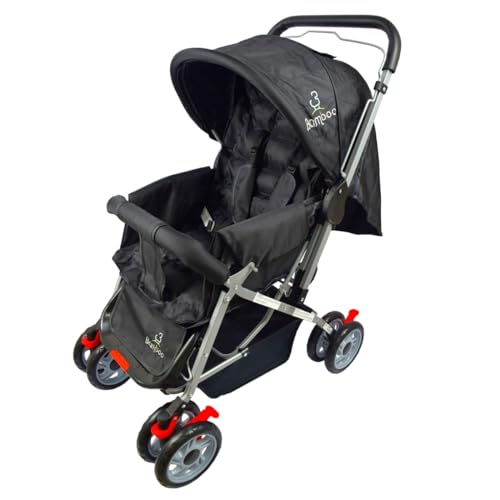 Carrinho Bebê Passeio Menina Menino Reclinável Vira Berço Alça Reversível com Mosquiteiro Bamboo + Bolsa (PRETO)