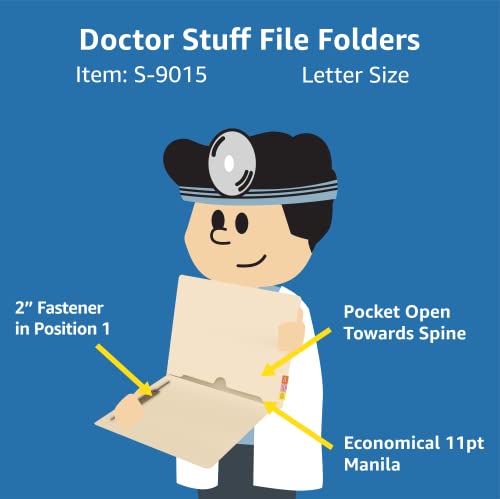 Doctor Stuff Manila Pocket File Folders - Letter Size End Tab Folder With Full Pocket On Inside Back Open Towards Spine, 2" Bonded Fastener On Inside Back, 11 Pt Manila Stock, Box Of 50 #TOP1