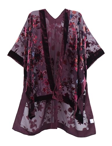 Image of Women's Burnout Velvet Kimono Long Cardigan Cover Up Casual Outfit