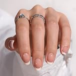 BTArtbox Stick On Nails for Women - Short Square Press On Nails, 30 Pcs Soft Gel French Tip False Nails With Glue, Reusable Semi-Transparent Fake Nail Kit in 15 Sizes, French Girl