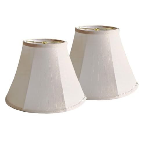 zlamxf Bell Lamp Shades Set of 2, 6.7" x 13" x 9.5" Replacement Lampshades for Table & Floor Lamp, Natural Linen Hand Crafted Lamp Shades for Bedroom, Living Room (Bamboo White, Meduim Bell-2Pack)