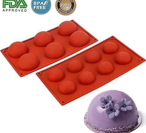 Semicircle Silicone Mold Set of 2 - Half Sphere Mold Dome Bakeware Set for Cake Decoration, Half Circle Baking Tray for Teacake, Soap, Chocolate Desserts, Ice Cream Bombes (6 Holes & 8 Holes)
