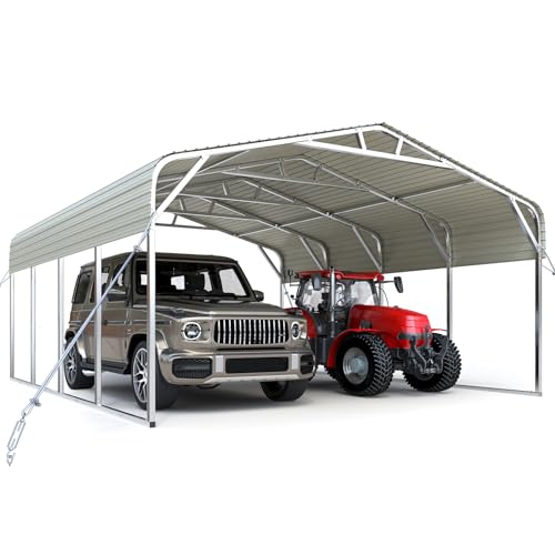 Quictent 20x20 ft Metal Roof 2 Car Carport Kits Hard Top Garage Heavy Duty Steel Car Canopy, White