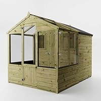 WALTONS 8 x 6 Traditional Greenhouse with Shed Section | Apex Roof | Shiplap Tongue and Groove | Wooden Garden Plant Potting Shed Greenhouse | Opening Vent | 10 Year Anti Rot Guarantee | 4 x 6 4ft 6ft