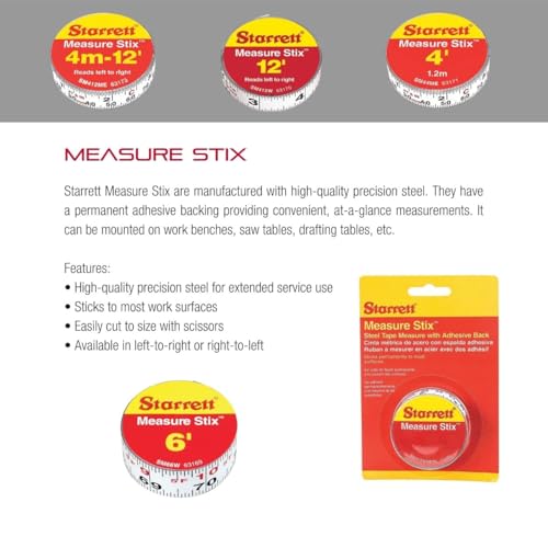 Starrett Measure Stix SM66W Steel White Measure Tape with Adhesive Backing, English Graduation Style, Left To Right Reading, 6' Length, 0.75" Width, 0.0625" Graduation Interval (1 PACK) by Starrett - Image 3