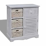 Sinkzol Cassettiera con 3 cestini, bianco, armadietto portaoggetti in legno di paulownia, 60 x 30 x 63 cm, armadio multiuso con armadietto, organizer per corridoio, ufficio, cantina, officina