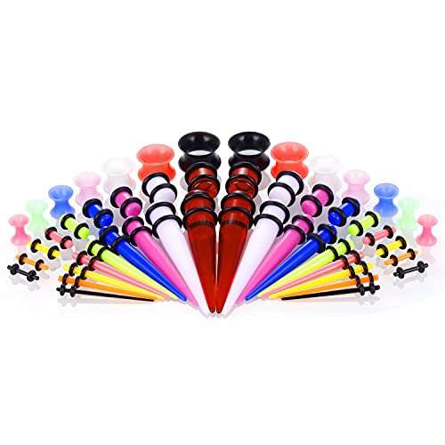 Oyaface 50PC Small Gauges Kit Ear Stretching 14G-00G Acrylic Spiral Tapers Silicone Tunnels Body Piercing Set