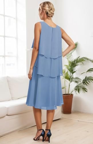 2 Pieces Mother of The Bride Dresses with Jacket for Wedding Tiered Beaded Chiffon Formal Evening Gowns JH0114