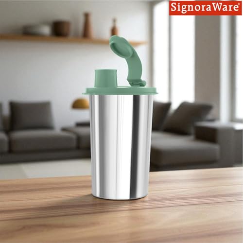 Image of SignoraWare Mini Stylish Stainless Steel Sipper | Airtight & Leakproof | Sleek & Compact Design | Ideal for Office, School, Gym & Outdoor Use | Travel-Friendly for Kids & Adults (300ml | Egreen)