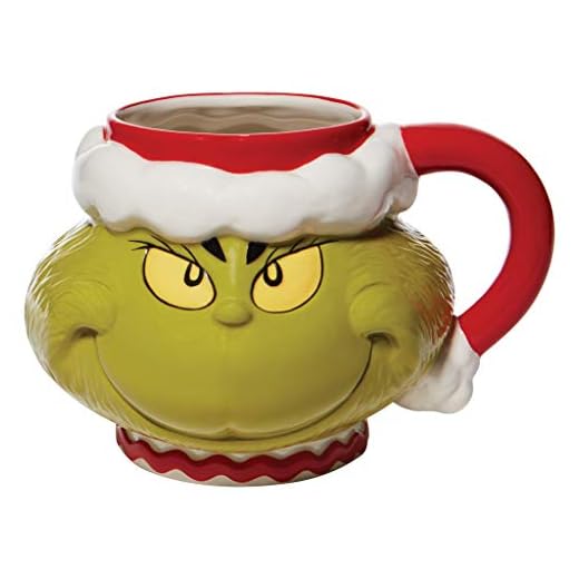 Department 56 Dr. Seuss The Grinch Santa Face Sculpted Coffee Mug, 1 Count (Pack of 1), Multicolor