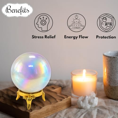 Image of Certified Angel Aura Quartz Crystal Ball for Meditation - Premium Crystal Vastu Items for Home and Feng Shui Items for Good Luck - Ideal for Pooja Supplies and Spiritual Practices (1.5 inch Inch)