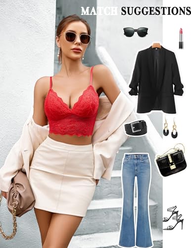 Image of Avidlove Lace Bralettes for Women V Neck Spaghetti Strap Bra Unpadded Tops Sexy Cami Crop Top Going Out Lingerie