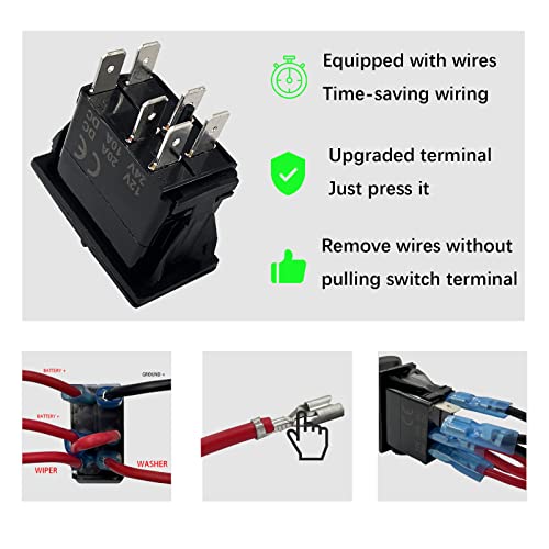 Image of Windshield Washer Wiper Momentary Rocker Switch Blue Led 6PIN (ON)-ON-Off DPDT Toggle Switch for Car Boat Marine Truck Golf Cart Jeep JK UTV Dashboard 12V 24V Waterproof IP67