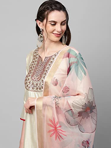 Image of INDO ERA Women's Cotton Blend; Organza & Rayon Kurta Palazzo With Dupatta Set
