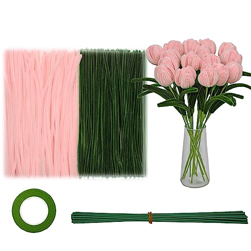 200Pcs Pipe Cleaners Craft Supplies Chenille Stems Flower Craft Kit Diy Tulip Bouquet Making Kit Fuzzy Sticks Crafting Materials Bendable Wire Bulk For Art Classroom Mother’s Day Gift #TOP12